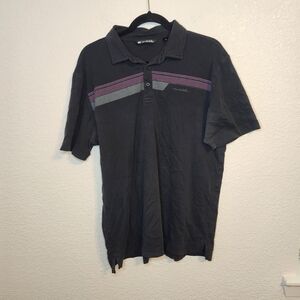 Travis Mathew Polo Shirt Mens L Gray Stripe Purple Golf Sport Casual